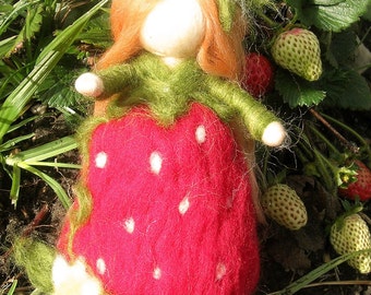 Needle felted wool Strawberry Garden Girl - fairy angel by Rebecca Varon  Waldorf inspired