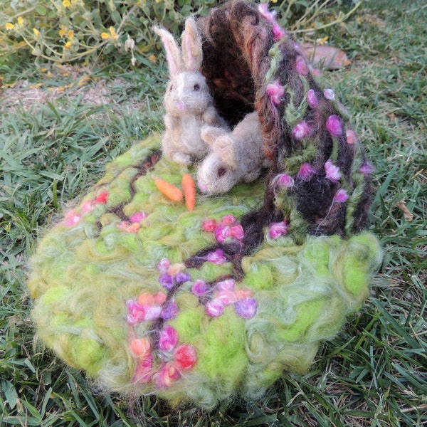 Bunnies and their Warren play set - playscape - needle felted playmat Waldorf Inspired