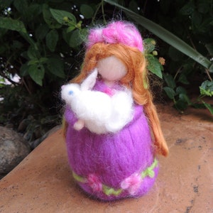 Easter Needle felted Easter Maiden with Bunny Waldorf inspired wool fairy By Rebecca Varon blessing angel-gift image 1