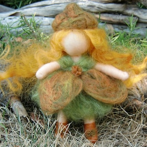 Acorn Pixie Fairy- Waldorf Inspired Needle Felted Soft Sculpture - bendy - Blonde