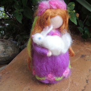 Easter Needle felted Easter Maiden with Bunny Waldorf inspired wool fairy By Rebecca Varon blessing angel-gift image 2