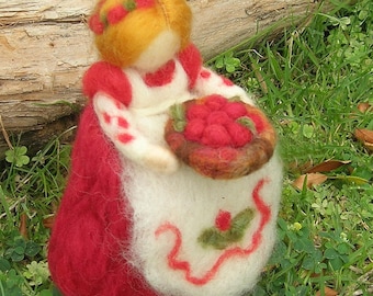 Cranberry Mother - Waldorf inspired needle felted standing doll soft sculpture - Made To Order