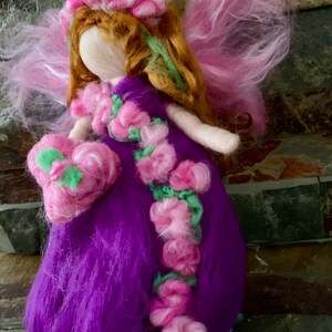 Original Valentine Purple Flower Fairy with her Heart Needle felted wool fairy angel Waldorf inspired by Rebecca Varon image 4