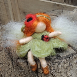 Wee Ladybug Bendy Fairy -   Needle felted soft sculpture - Waldorf Inspired by Rebecca Varon