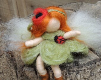 Wee Ladybug Bendy Fairy -   Needle felted soft sculpture - Waldorf Inspired by Rebecca Varon