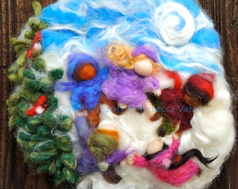 Children Dance Under the Winter Moon = was 375 dollars - Now 295  Needle Felted Wall  sculptural wool painting Waldorf inspired