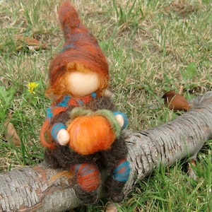 Needle Felted Wool Gnome with pumpkin -Waldorf inspired