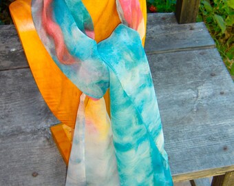 Silk Scarf - 100% Silk Chiffon from  - Riding the Waves- Needle Felted Art- Waldorf inspired by Rebecca Varon