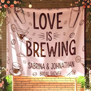 Personalized Love Is Brewing Tapestry: Coffee Bridal Shower Decor