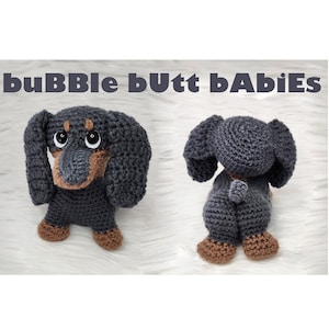 Dackel Häkelanleitung Hund Amigurumi Plüsch Welpe niedliches Kuscheltier Baby Dackel Häkelanleitung pdf download lustig Geschenk Spielzeug flauschige Häkelanleitung
