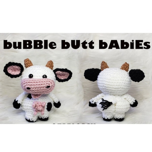Cow crochet pattern cow amigurumi plush calf cute stuffed animal baby nursery amigurumi pattern pdf crochet download funny gag gift toy butt