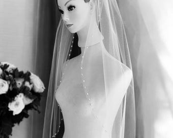 Handgemachte Perle Perlen Qualität One-Layer Schleier, Fingerspitze 35 Tüll Brautschleier mit Kamm Weiß Elfenbein Brautschleier, Hochzeit Accessoires