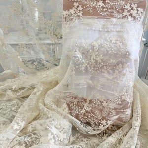 Off White Cotton embroidery Flower for Brides, girls dress, Bride wedding dress flower Embroidered Cotton tulle Lace fabric
