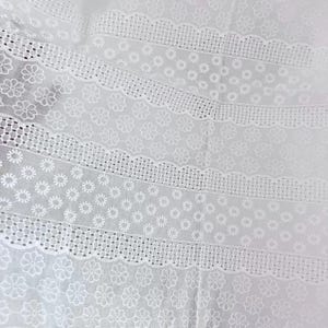White Cotton Embroidery, 100% cotton fabric dresses, Drapery, Tablecloth, and Table Runner, 54 inches width