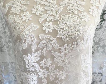 Flor bordada blanca para novias, vestidos de niñas, cortinas para la habitación de la novia, tela de encaje bordada cortada a medida