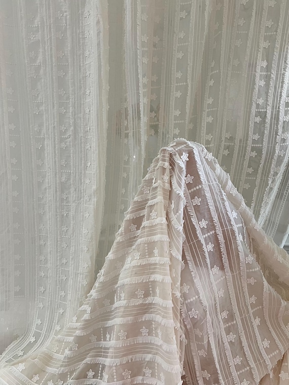 sheer cotton fabric for dresses Off White Sheer Cotton Strip Design, Fabric for Dresses, Drapery,  Tablecloth, Table Runner and Craft