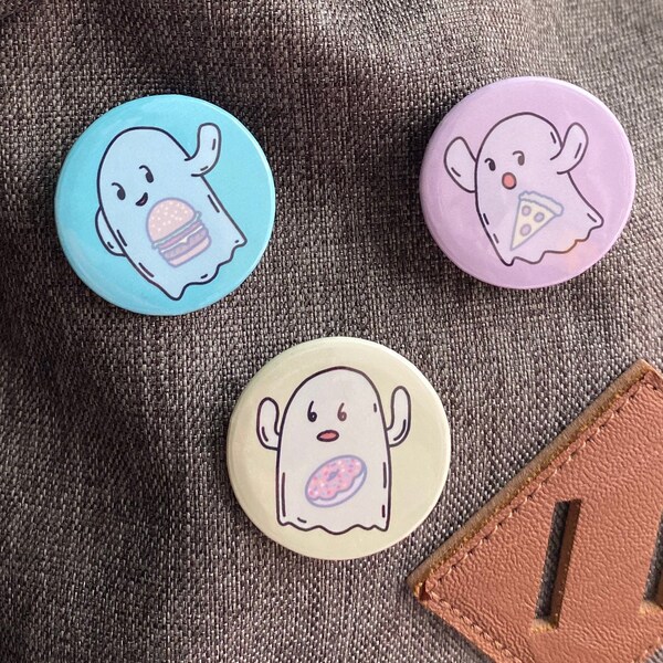 Hungry Ghosts Pinback Buttons 1.25" | Set of 3 | Metal Backed Buttons | Cute Pin | Lapel Pins | Backpack Accessories | Handmade In Brooklyn