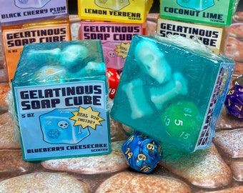 Gelatinous Cube Soap- Blueberry Cheesecake- with D20 - 5 oz  | Geek Gift | Gamer | DND | RPG | Dungeons and Dragons