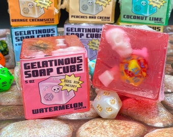 Gelatinous Cube Soap- Watermelon- with D20 - 5 oz  | Geek Gift | Gamer | DND | RPG | Dungeons and Dragons