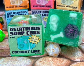 Gelatinous Cube Soap- Coconut Lime- with D20 - 5 oz- Geek Gift - DnD - RPG -  Gamer Gift