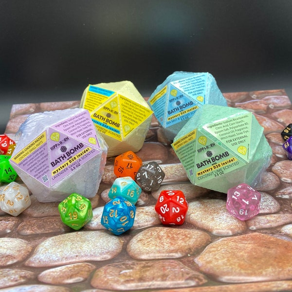 MYSTERY D20 Bath Bomb - Choose Your Scent - Dungeons and Dragons - Nerdy Gift - Geek Gift - Pathfinder - Mystery Dice - DND - Fizzy Bath