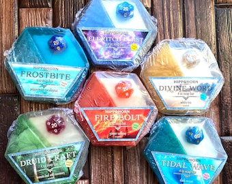 Spell Casters D20 Soap Bar - Real d20 Die Inside- Choose Your Scent - 4 oz | Geek Gift | Gamer | DND | Dungeons and Dragons | Hexagon Soap