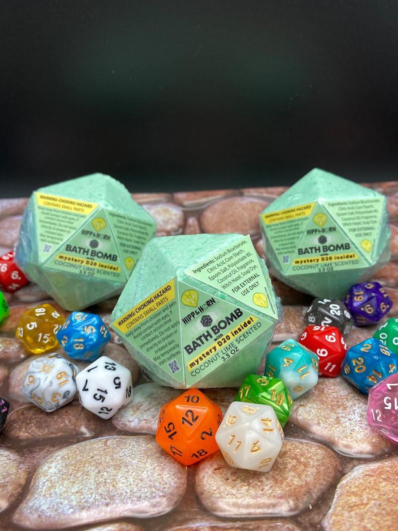 MYSTERY D20 Bath Bomb Choose Your Scent Dungeons and Dragons Nerdy Gift Geek Gift Pathfinder Mystery Dice DND Fizzy Bath Coconut Lime