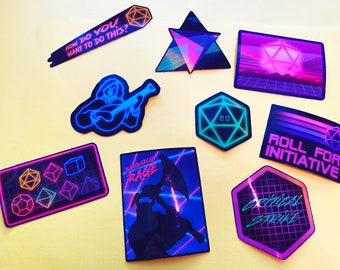 HOLOGRAPHIC Neon 80's D&D Themed 9-Piece Sticker Set  | Geek Gift | Gamer | DND | RPG | Dungeons and Dragons Stickers