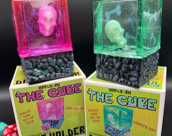 THE CUBE Light Up Dice Holder - Choose Pink or Green - Handmade Gelatinous Cube Dice Holder or Dice Jail - Nerd Gift - Dungeons and Dragons