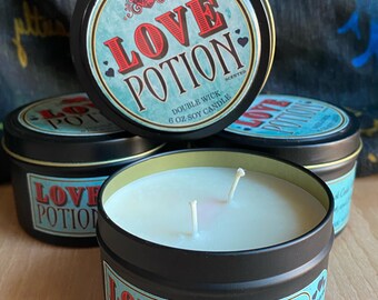 Love Potion Candle - Romantic Love Scented 6oz Soy Candle - Black Cedarwood Juniper and Lavender Hand Poured Double Wick Color Changing