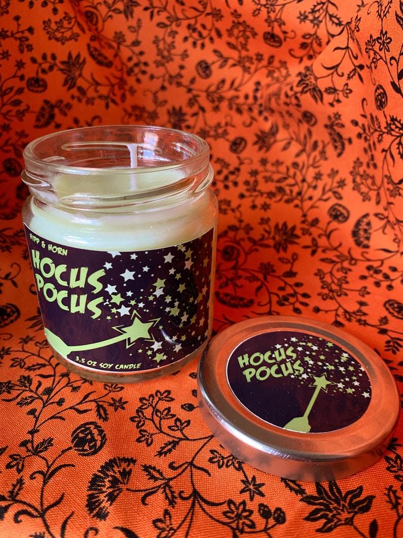 Hocus Pocus Halloween Candle Patchouli Scented Soy Candle Autumn Candle Festive Decor Fall Scents 3.5 oz Jar