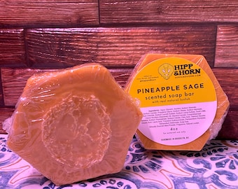 PINEAPPLE SAGE Scented Loofah Embedded Soap | 4 oz | Gift for Mom | Spa Day | Mother's Day Gift | Pineapple Soap | Loofah Scrub Soap
