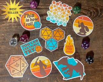 RETRO D&D Themed 9-Piece Sticker Set  | Geek Gift | Gamer | DND | RPG | 70s aesthetic