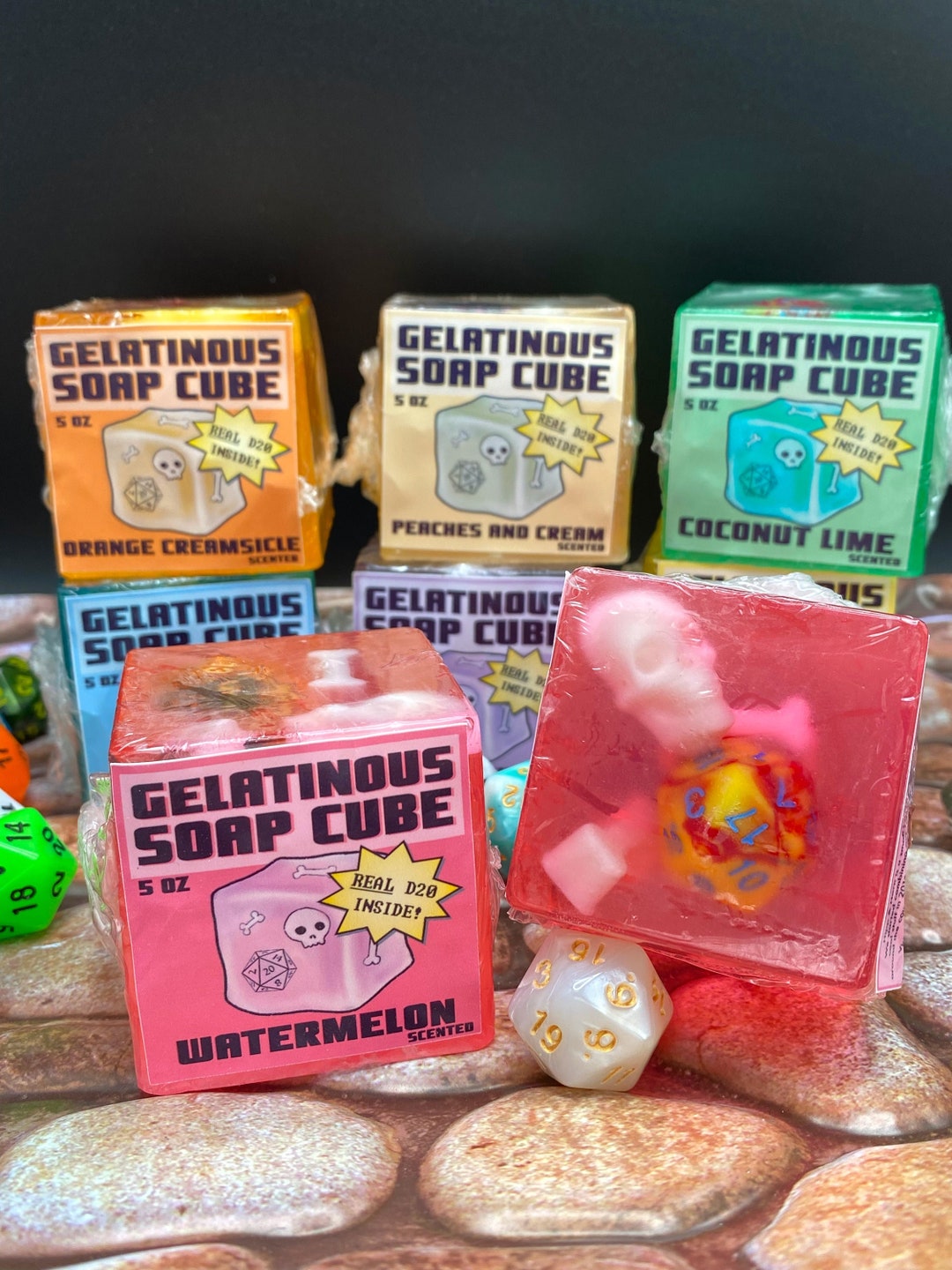 Gelatinous Cube Soap Watermelon With D20 5 Oz Geek Gift Gamer DND RPG