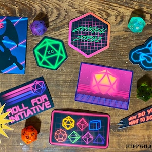 Neon 80&#39;s D&D Themed 9-Piece Sticker Set  | Geek Gift | Gamer | DND | RPG | Dungeons and Dragons Stickers