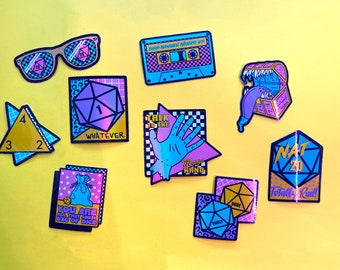 Holographic TOTALLY RAD 90's D&D Themed 9-Piece Sticker Set  | Geek Gift | Gamer | dnd | RPG | 90s Aesthetic | Dungeons and Dragons Stickers