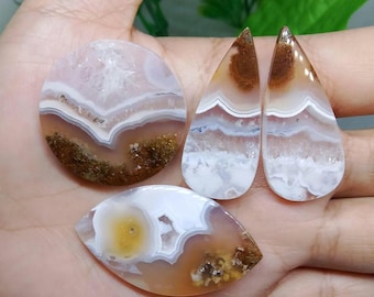 Moss Agate Jewelry Set: Earrings and Pendant