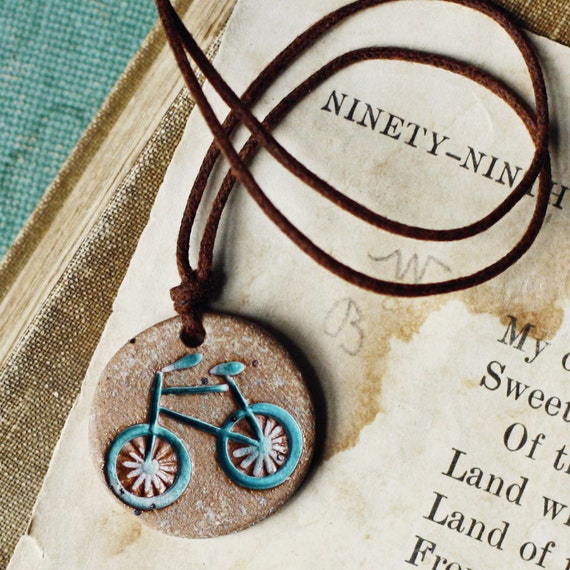Items similar to Bicycle necklace handmade ceramic bicycle pendant on Etsy