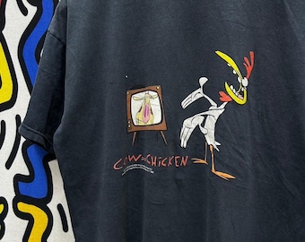 Vintage Cartoon Network-t-shirt met koe en kip uit 1999, maat L