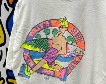 Vintage 1989 Slick Willy's Surf Club tshirt size L