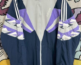 Adidas Purple Hoodie 90s Windbreaker Violet Jacket Full Zip White