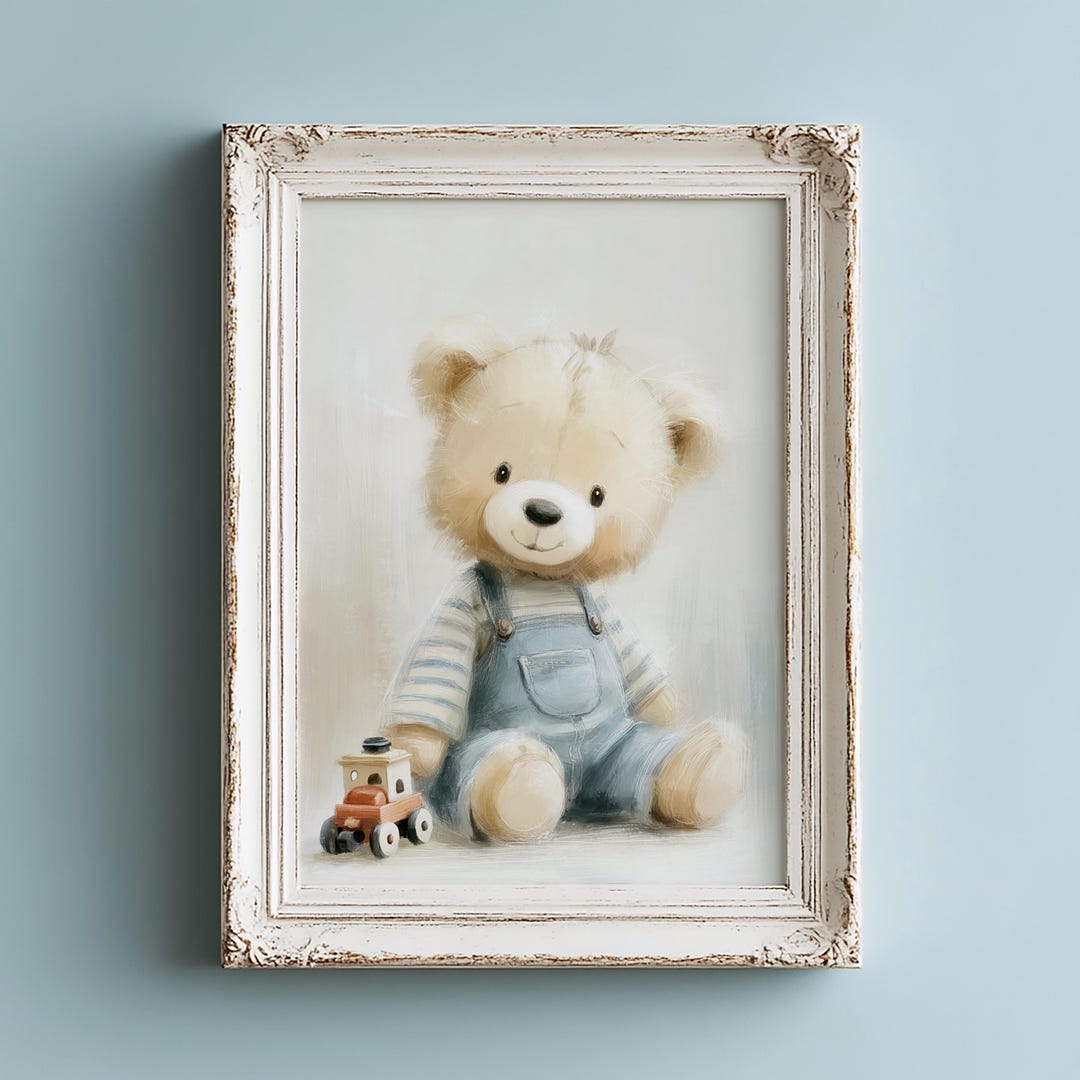 Vintage Teddy Bear Nursery Wall Art Printable – Blue Baby Boy Room ...