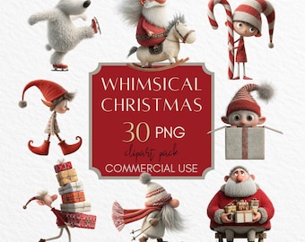 45 Whimsical Christmas Clipart Bundle | Holiday Whimsy Illustrations | Winter PNG Clipart Set Christmas Digital Bundle | Commercial Use