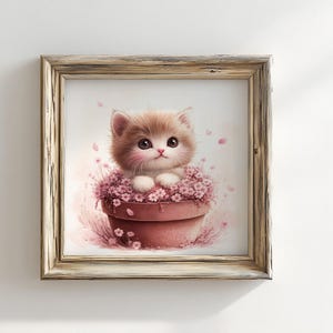 Cute Cat in Pot Nursery Print For Baby Girls Room, Girl Room Print, Pink Nursery Decor Wall Art Cat Print, Kitten Printable Digital Download