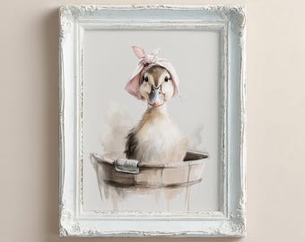 Vintage Duck Nursery Wall Art, Pink Nursery Decor, Girl Decor Print, Vintage Duck Painting Printable Art Girl Room Decor, Duck Nursery Print