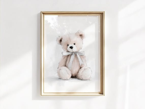 Teddy Bear Wall Art, Nursery Decor, Baby Boy Decor Print, Vintage Nursery Teddy Bear Sketch Art Kids Room Decor Poster, Baby Shower Gift