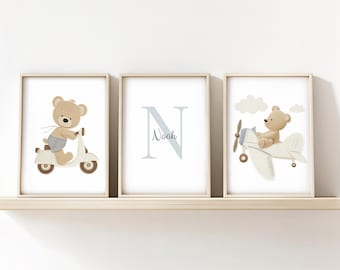 Teddy Bear Nursery Prints, Personalized Name Sign (Digital Download)
