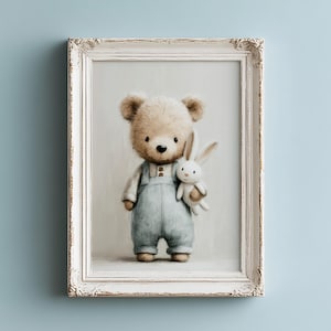Art mural pour chambre d'enfant vintage ours en peluche imprimable – décoration de chambre bleu bébé garçon, téléchargement d'art mural pour enfants mignons, art mural pour chambre de bébé garçon imprimable