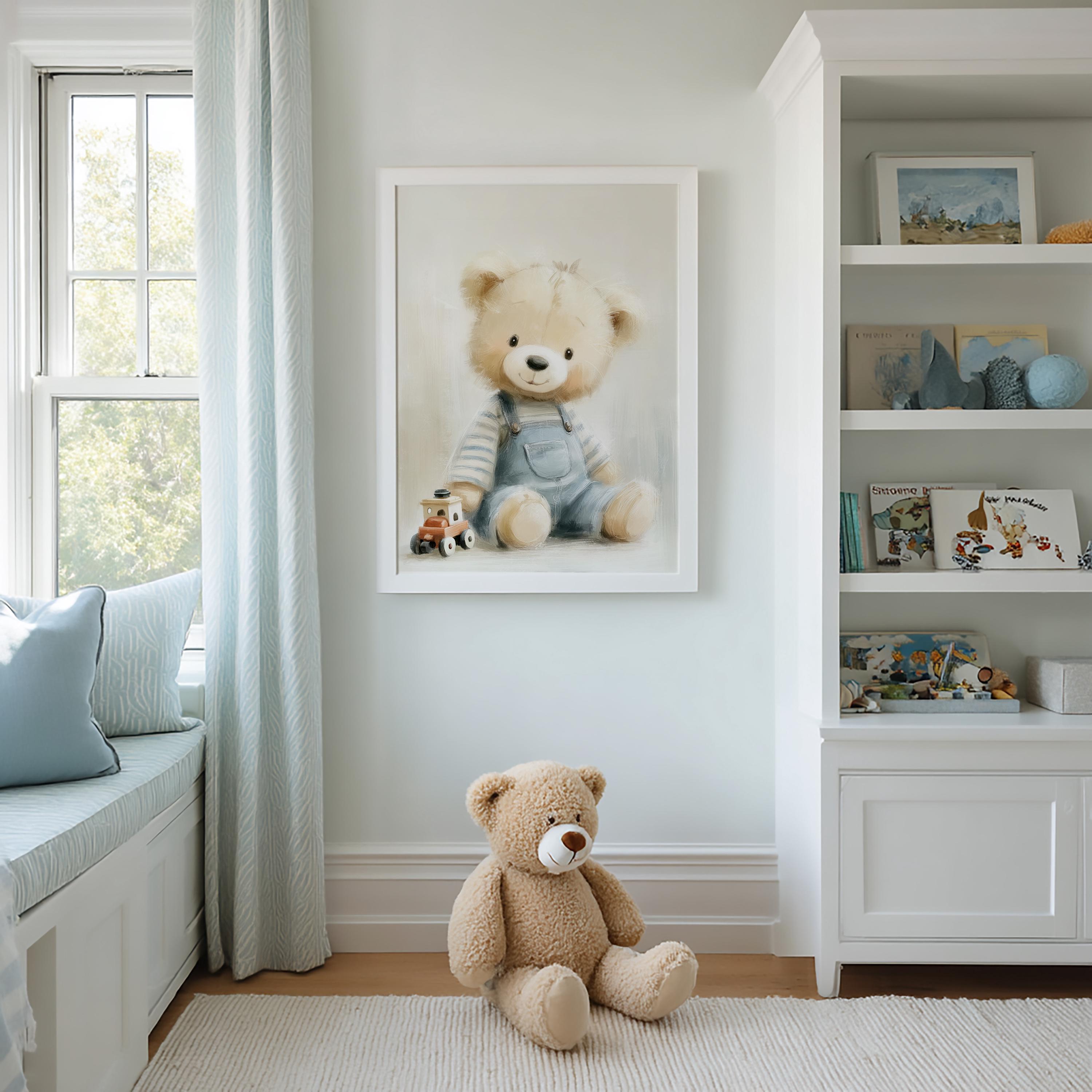 Vintage Teddy Bear Nursery Wall Art Printable – Blue Baby Boy Room ...