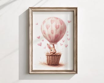 Stampa di coniglietto carino, arte murale per la cameretta dei bambini con coniglietto, decorazione per la cameretta delle bambine, stampa per la cameretta delle bambine, poster per la cameretta rosa per la cameretta, arte stampabile verticale